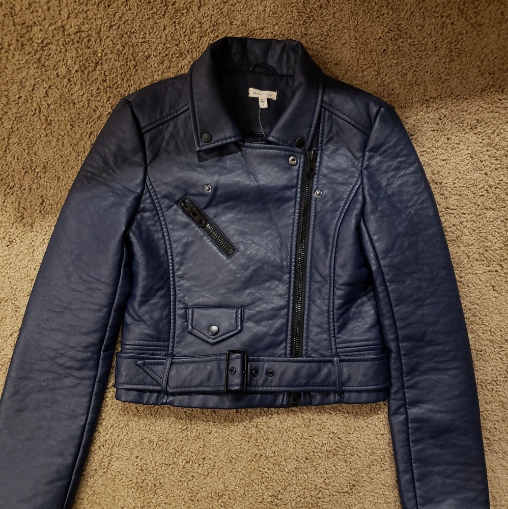 Navy Blue Leather Jacket